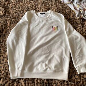 AMIRI White Crewneck Sweatshirt with Multicolor Drip Logo